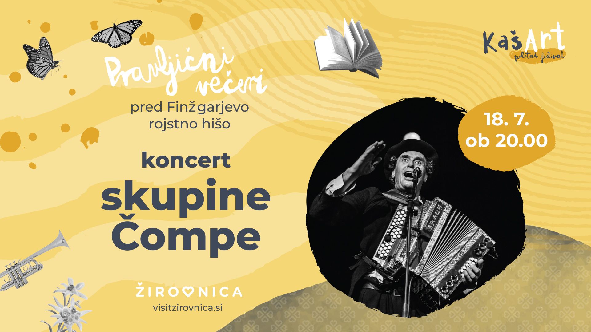 Pravljični večer pred Finžgarjevo rojstno hišo - koncert skupine Čompe