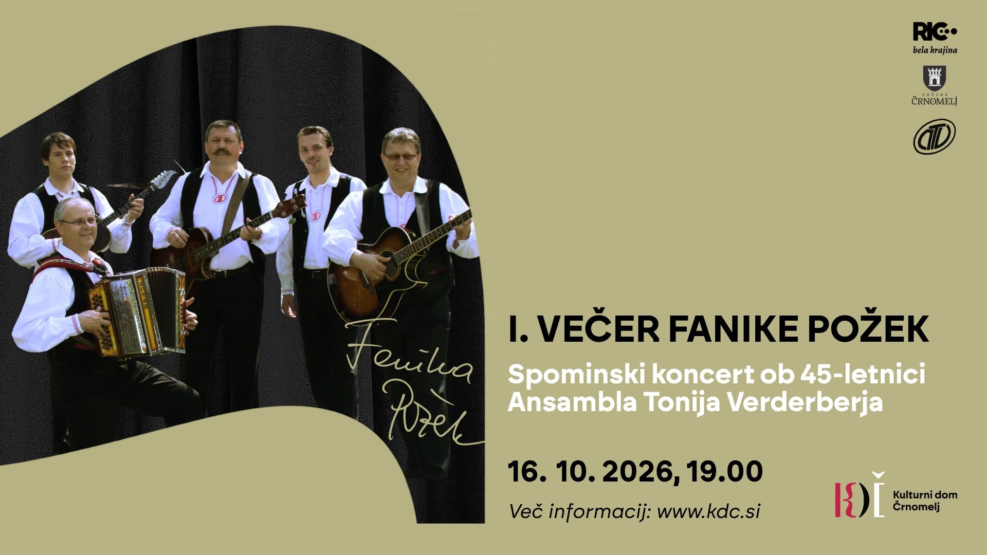 Večer Fanike Požek: Spominski koncert ob 45-letnici Ansambla Tonija Verderberja