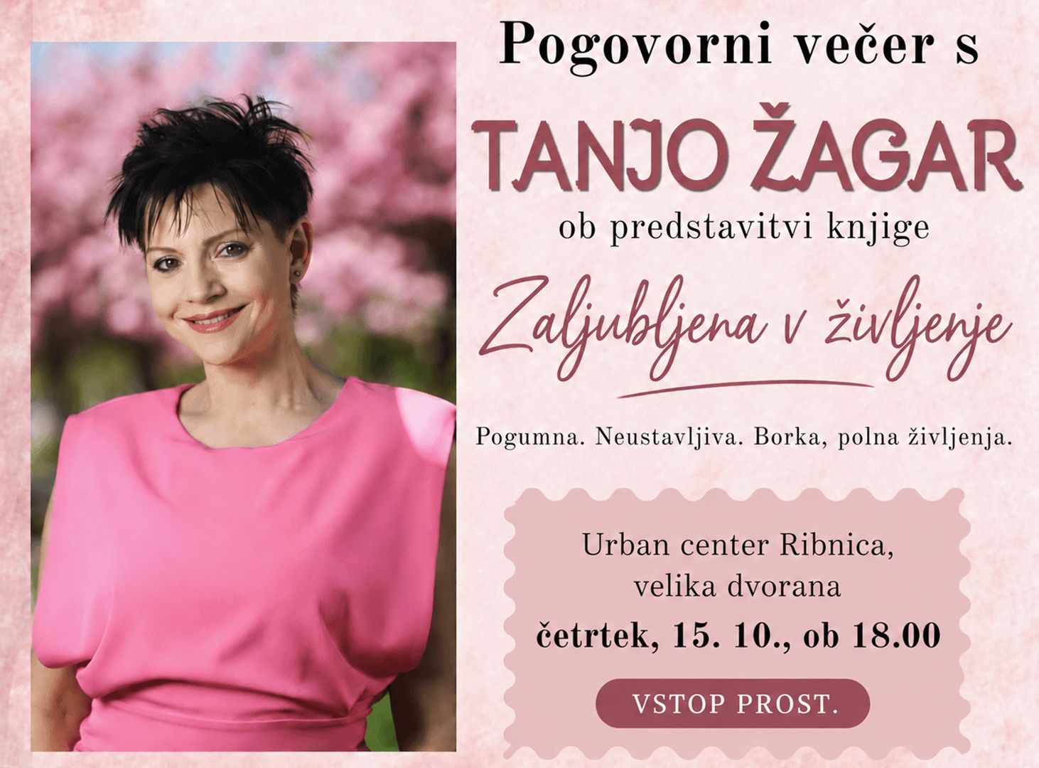 Pogovorno glasbeni večer s Tanjo Žagar ob predstavitvi knjige Zaljubljena v življenje